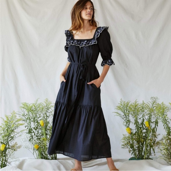 Christy Dawn Maggie peasant midi dress in midnight - Picture 2 of 6